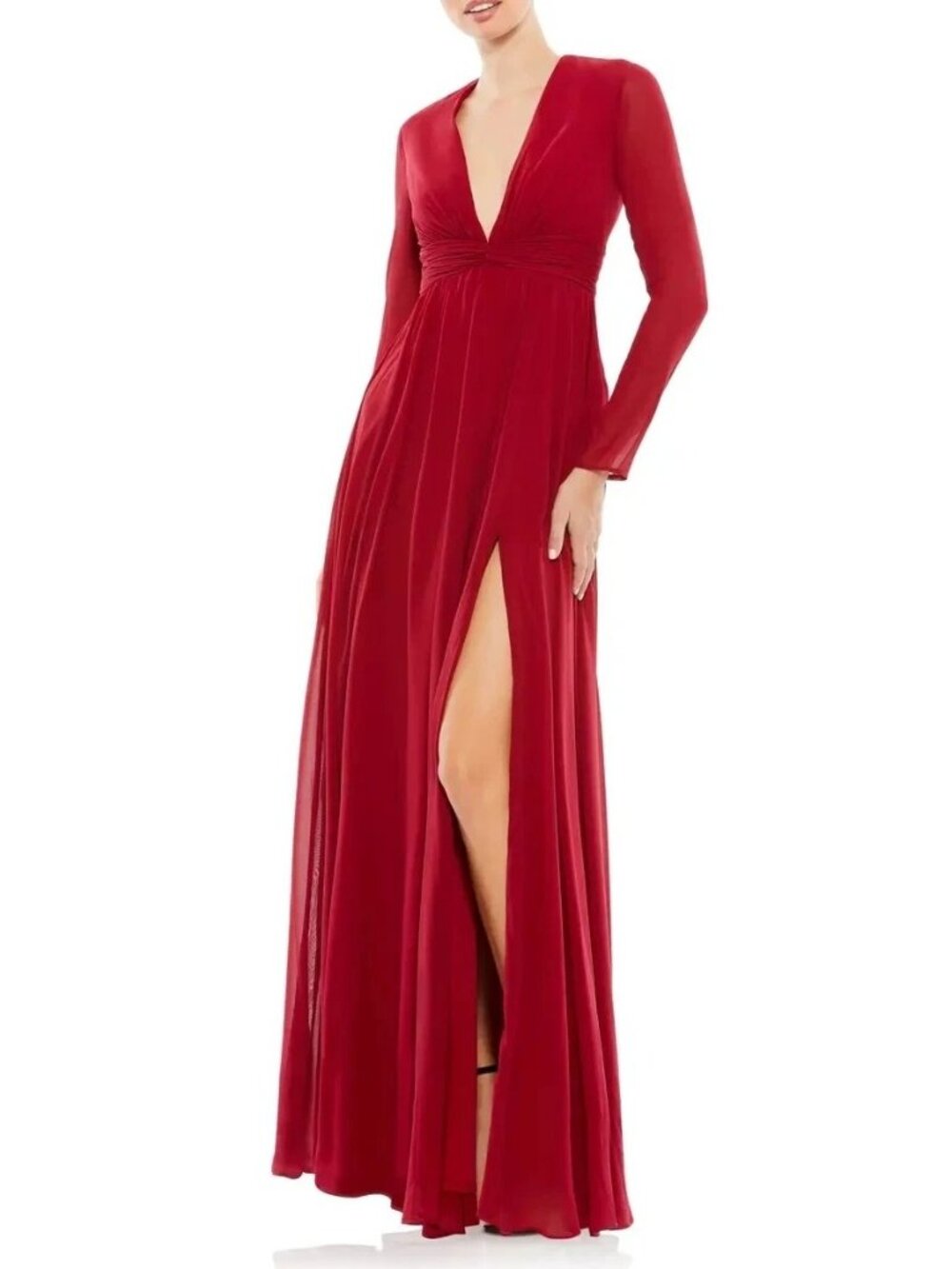 Mac Duggal Women's V-Neck Front Twist Long Sleeve Gown Dress Size 2